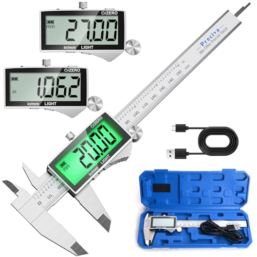 Preciva 150 mm Digital Calliper, Digital Calliper, Stainless Steel, Rechargeable, IP54, Waterproof, Electronic Calliper with LCD Display for Industrial, Electric, Automotive, Crafters