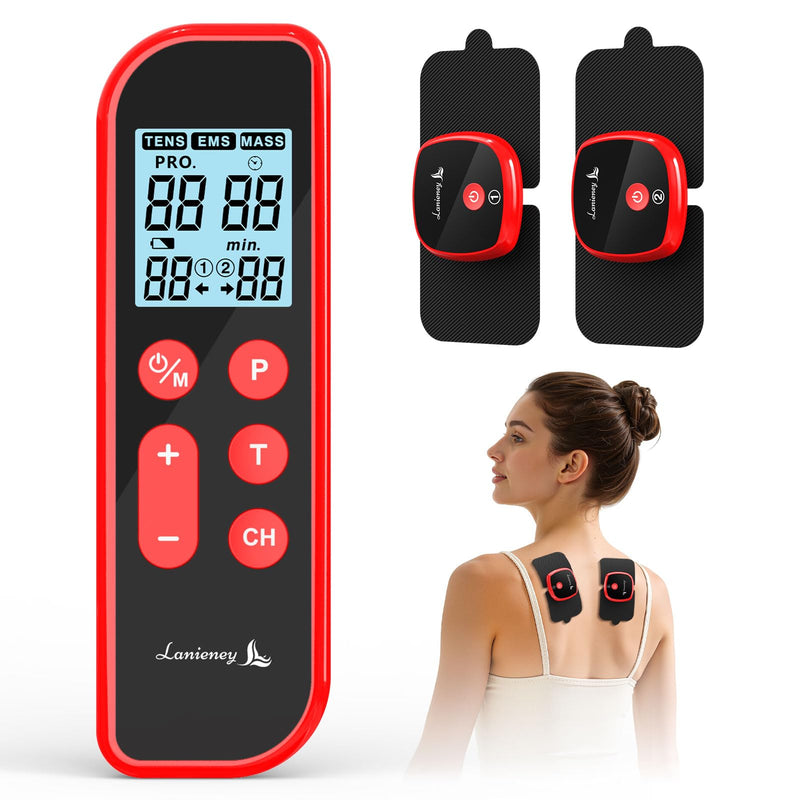 [Australia - AusPower] - Wireless TENS Unit Muscle Stimulator, 2 Packs Rechargeable TENS Machine with Remote Control, Dual Channel Portable Combo Electrotherapy Device (Model: M101A-UK1) for Neck, Back, Shoulder 