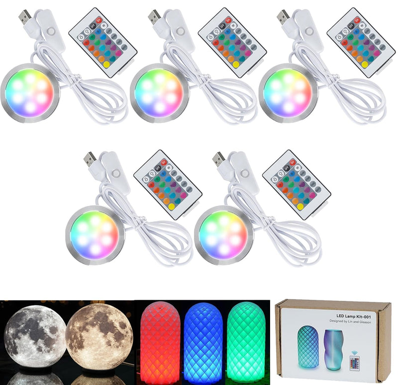 5x RGB LED Lamp Kits 001 for Bambu Lab Light Kit MH001 | Makerworld 3D-gedruckt, Farbspeicherung, Fernbedienung, Dimmfunktion, 5V USB Puck-Licht DIY-Hardware-Modell-Ersatzteile 5
