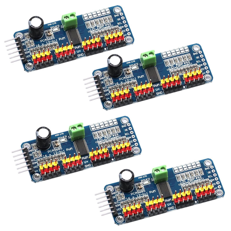PCA9685 PWM Motor Driver 16 Channel 12-Bit PWM IIC Module Pack of 4 | Expandable 16-port driver module, for robot PWM generator board