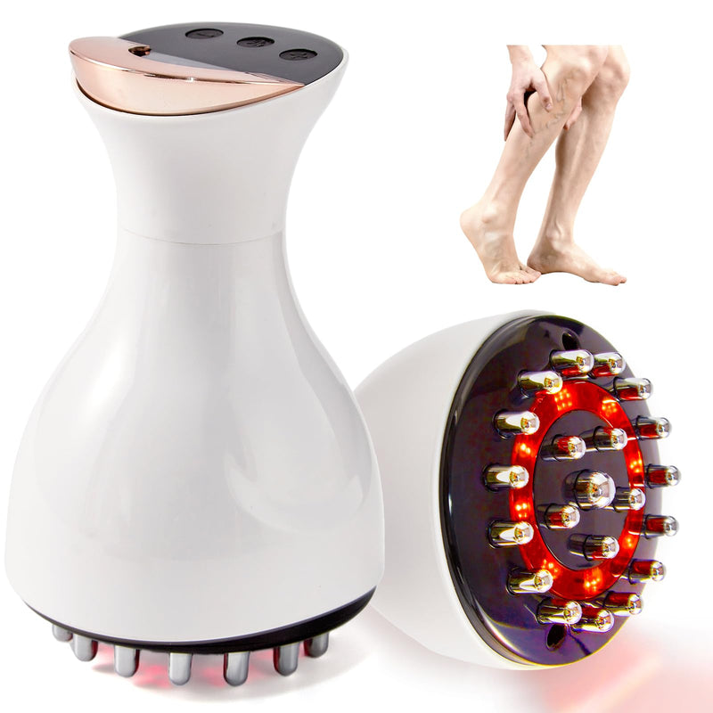 Leg Massager for Circulation and Pain Relief, Lymphatic Drainage & Varicose Veins Support - Calf, Foot & Knee Massager with SoothingPulse, Heat, Light & Vibration - White