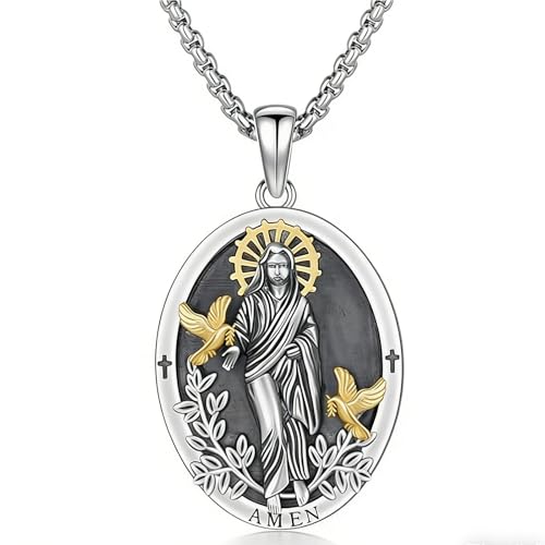 Jesus Medal/Saint Michael/Saint Francis/Saint Necklace S925 Sterling Silver Seiyang Saint Necklace Amulet Medal Pendant Catholic Religous Protection Jewelry Gift for Men Women A-Saint Francis Necklace