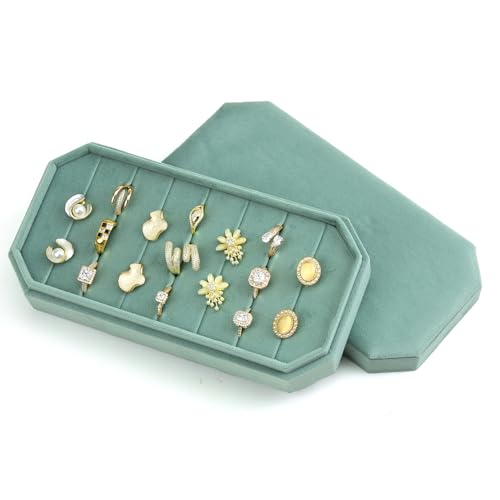 TAIMY Velvet Ring Display Tray Organizer, Jewelry Storage Box for Rings Lake Green