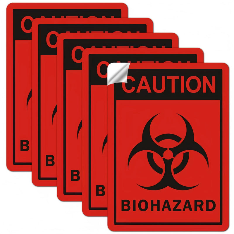 (5 Pack) Biohazard Sign Stickers, 10"X7" Biohazard Labels, Biohazard Warning Sign for Labs, Hospitals and Industrial, Weatherproof, Indoor or Outdoor Use