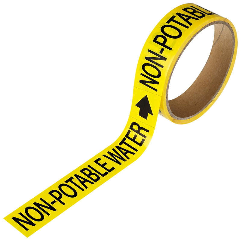 1 Roll Economy Pipe Markers - 1" Height x 8" Width Non-Potable Water Pipe Labels, Black On Yellow Self-Sticking Plastic Film