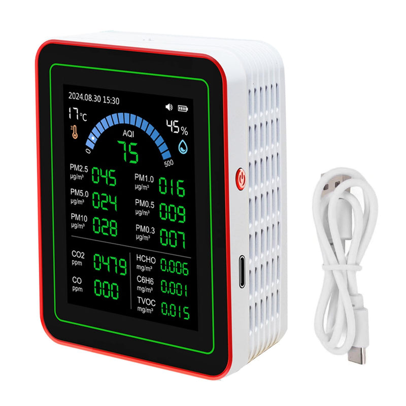 [Australia - AusPower] - Indoor Air Quality Monitor, 18 in 1 Professional Meter, Battery Powered, Data Storage, Tester for CO2 TVOC HCHO PM2.5 PM10 Temp Humid 