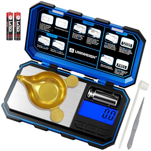 UNIWEIGH blue digital reloading scale, 1500-grain capacity with 0.1gn precision display