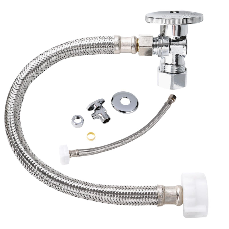 2Pack, 15 inches- Toilet Hose Water Supply Line Kit - 3/8" COMP x 7/8" BC Braided Toilet Connector Hose & 1/2 inch NOM Inlet x 3/8 inch OD Compression Outlet Angle Shut Off & Escutcheon Plate 15 inch ( Two Sets）