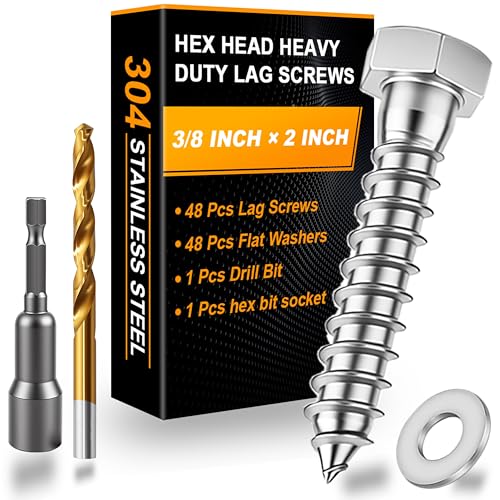 Xpokcai 3/8 x 2 inch hex head lag screws for wood, 48-piece set