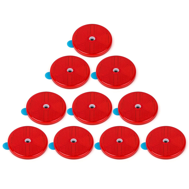10Pcs Safety Reflectors Red Round, High Visibility Safety Reflective Strong Stick-On for Mailboxes, Driveways, Tunnels, Posts, Cars, Trailers Adhesive Type - Red