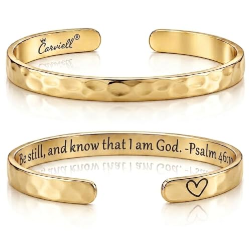 Carviell Bracelets for Women – 100+ Meaningful Engraved Messages – Solid 316L Surgical Stainless Steel Cuff Bracelet – Gift Ready CHRISTIAN Gift - Be still, and know that I am God – Psalm 46:10
