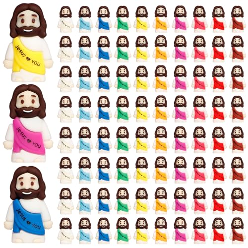 80PCS Little Jesus Figures, 10 Color Tiny Jesus Figurines in Bulk, Mini Jesus Figure to Hide and Seek Religious Gifts for Easter Egg Stuffers Fillers Gifts, Christian Gifts for Women Mom (80PCS) 80PCS