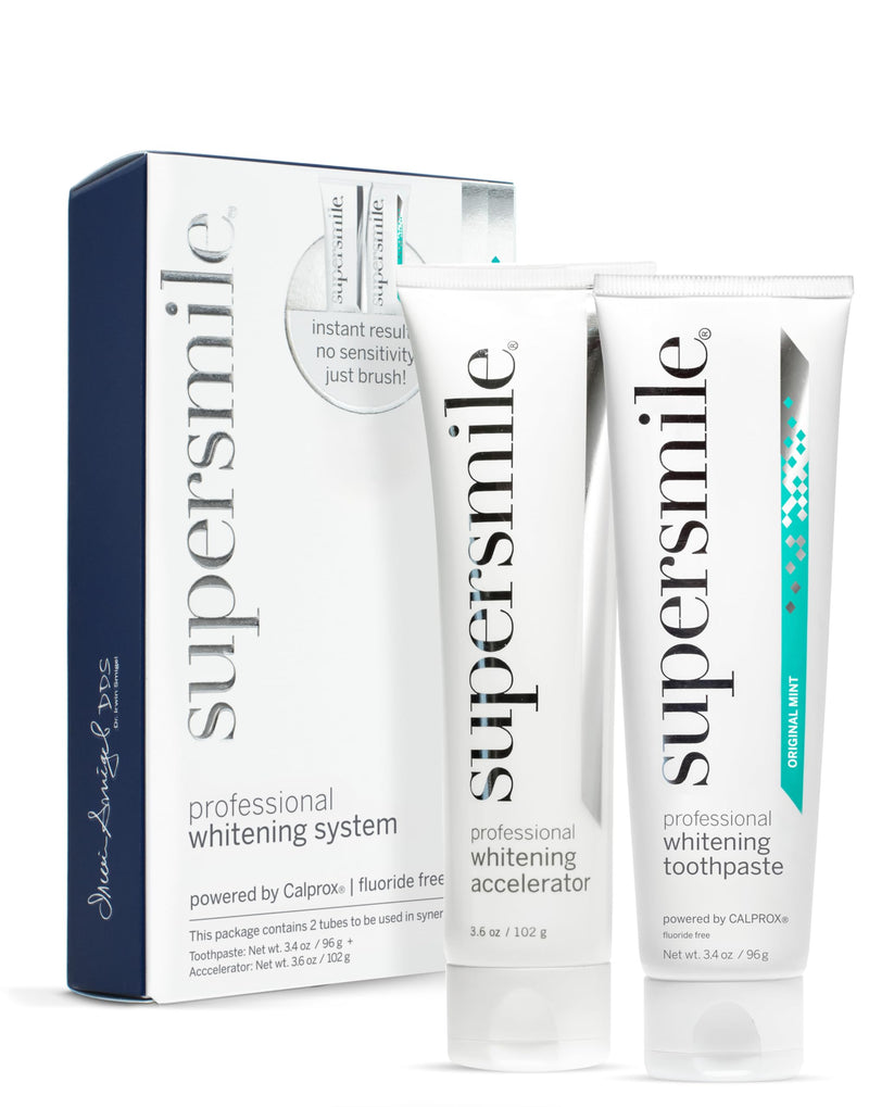 Supersmile Fluoride-Free Whitening System, Original Mint, Sensitivity-Free | 3.4 Oz Toothpaste + 3.6 Oz Accelerator, Whitens 6 Shades in 7 Days, RDA 65 Low Abrasion, Veneer Safe, Calprox® Powered