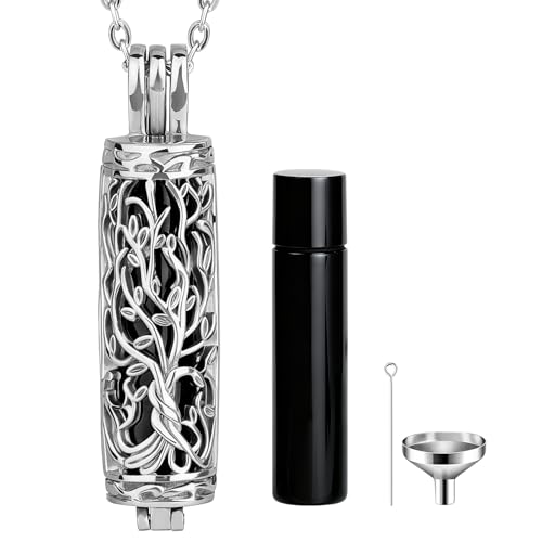 Cremation Jewelry for Ashes Tree of Life Urn Necklace Cylinder Vial Urn Pendent Waterproof for Men Women Keepsake Ashes Necklace Pendent Loved One Memorial Black
