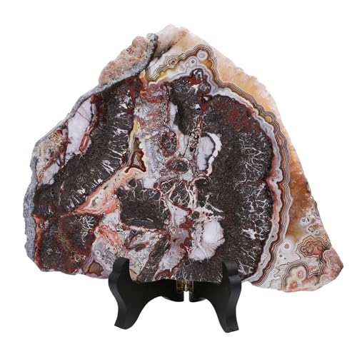 Sportmusies Natural Mexican Agate Slice with Wooden Stand, 0.71-0.93 lb 0.71 - 0.93 lb