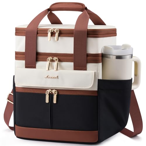 LOVEVOOK Insulated Lunch Box for Women,X Large Adult Lunch Cooler Bag Men Black with Off White with Brown Extra Large - 23 l