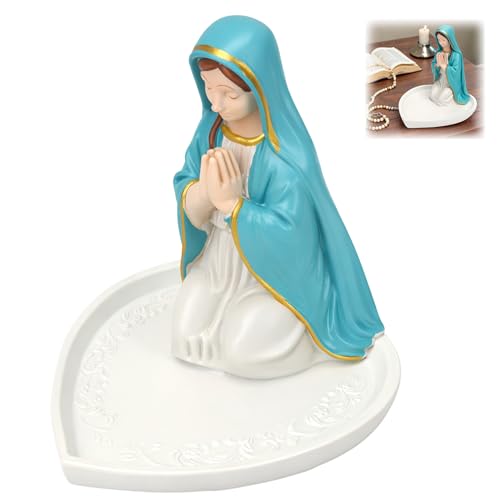 Mother Mary Rosary Virgin Holder 5.9'' Blessed Statue, Our Lady Prayer Stand Figurine for Jewelry, Resin Sacred Sculptures, Religious Decoration, Ideal Catholic Gift, Home Decor & Personal Devotional