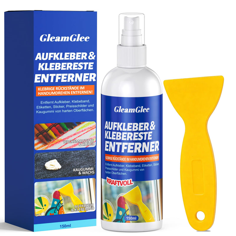 Adhesive Remover Spray 150 ml - Professional Adhesive Residue & Label Remover for Stickers, Silicone, Grease, Resin & Wax Residue - Suitable for Glass, Metal, Plastic, Wood - with Scraper