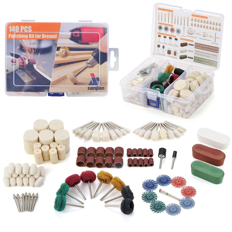 140 PCS Polishing Kit Compatible with Dremel Tools, Buffing Wheels Polishing Bits for Rotary Tool Accessories, 1/8 in Shank, 3Pcs Polishing Compound, Small Sanding Kit for Metal, Resin, Wood, Jewelry