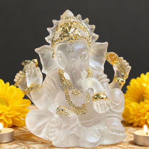 Indian God Lord Ganesha Statue,Hindu Elephant Statue Ganpati Idol Buddha Sculptures,Hindu Gift,Home Temple Mandir Meditation Yoga Room Decor 3.14"(Transparent) Transparent 3.14"