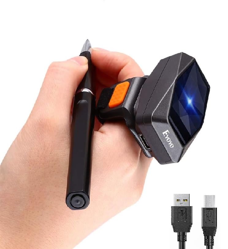 Eyoyo 3-in-1 Wearable Finger Ring Barcode Scanner, Mini 2D Wired USB & Wireless 2.4G & Bluetooth, QR 1D Data Matrix PDF417 Image Reader Compatible with PC, Smartphone, iPad Screen Scanning