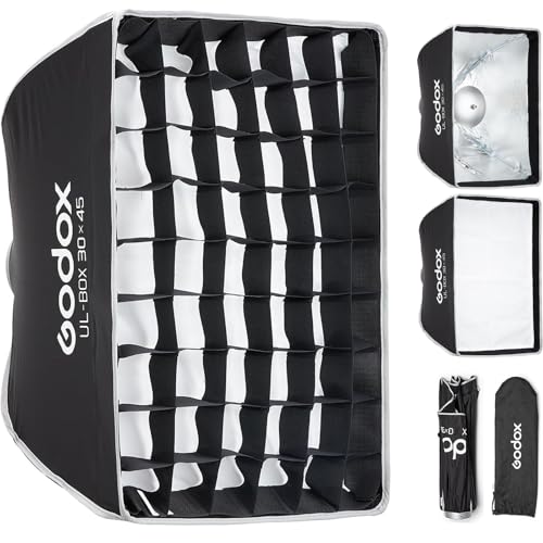 Godox UL 30x45cm Softbox Quick Release, Universal Bowens Mount Small Rectangular Soft Box with Diffusers/Honeycomb Grid/Diffuser Disc for Studio Flash Photography, Streaming, Portrait, Video Lights
