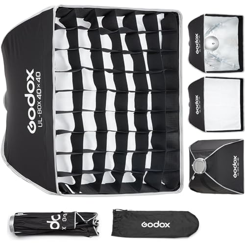 Godox 16" Small Square Softbox Quick Release, UL 40x40cm Universal Bowens Mount Soft Box Fast Setup for Studio Photography, Streaming, Video Lights with Diffusers/Honeycomb Grid/Diffuser Plate 40x40cm /16"