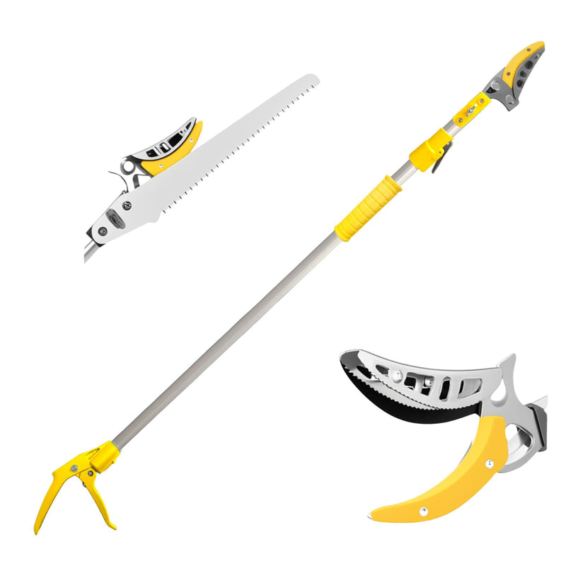Telescopic Pole Pruner and Fruit Picker for Garden | Cuts Branches Up to 1 Inch | Rotating & Locking Head | Lightweight Aluminum Extendable Handle (3.28 to 5.25 FT)，Yellow