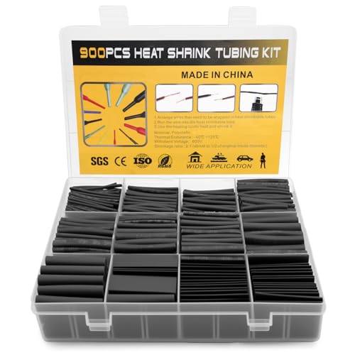 900 Piece Heat Shrink Tube Set, 2:1 Waterproof Heat Shrink Tubing, Heat Shrink Tubing, Perfect for Wire Connections, Cable Repairs and Electrical Insulation (12 Sizes) 900 pieces