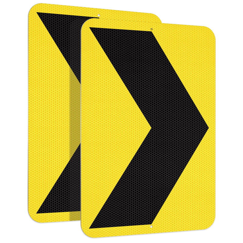 2 Pack Chevron Arrow Sign 18 × 12 Inch Engineer Grade Reflective Aluminum Waterproof Rust-Free Metal Right Arrow Sign with Pre-Drilled Holes for Road Driveway Curve Outdoor Black,Yellow 18" × 12" Right Arrow