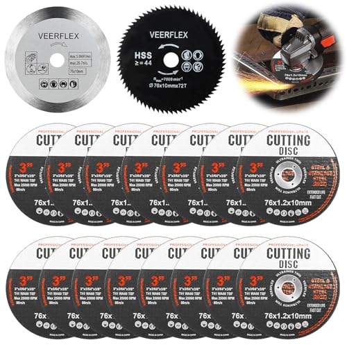 Cutting Discs, Cutting Disc, 76 mm, Sanding Discs for Angle Grinder, Cutting Disc, Cutting Disc, Flex Discs for Cutting Metal, Wood, Stone, Plastic, Ceramic, for 10 mm Bore