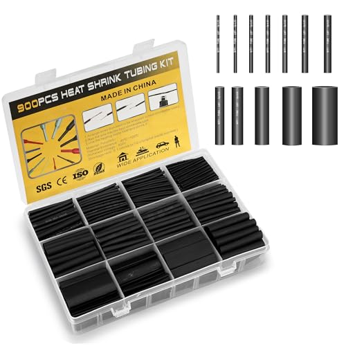900 Piece Heat Shrink Tube Set, Heat Shrink Tubing Black High-Quality EVA 12 Sizes 2:1 Shrink Ratio with Storage Case, Heat Shrink Tube for Electrical Insulation and Wire Connections