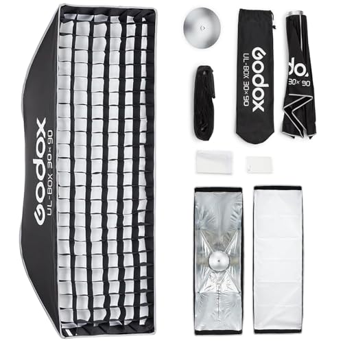 Godox 30x90cm Strip Softbox Quick Release, UL 11.8"x35.4" Honeycomb Grid Soft Box Bowens Mount with Diffusers/Diffuser Plate for Portrait Photgraphy Studio Monolight Video Light, Streaming UL-30x90cm