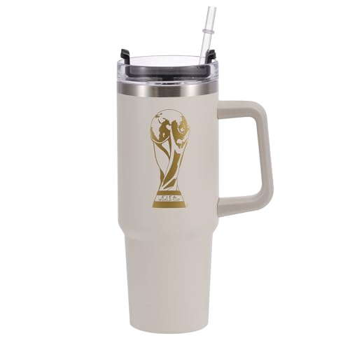 Official FIFA World Cup 2026 Edition - 30oz Insulated Double Tumbler W/Handle & Straw - Premium Stainless Steel- Handwash Only - Keep Beverages Hot 12 hr/Cold 24 hr - White
