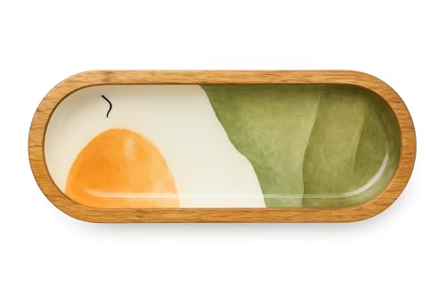 TOSQP27 Handmade Wooden Incense Holder for Sticks – Orange Resin Art Tray | Handcrafted Ash Catcher for Meditation, Yoga & Home Fragrance | Decorative Wooden Incense Burner Gift for Adults