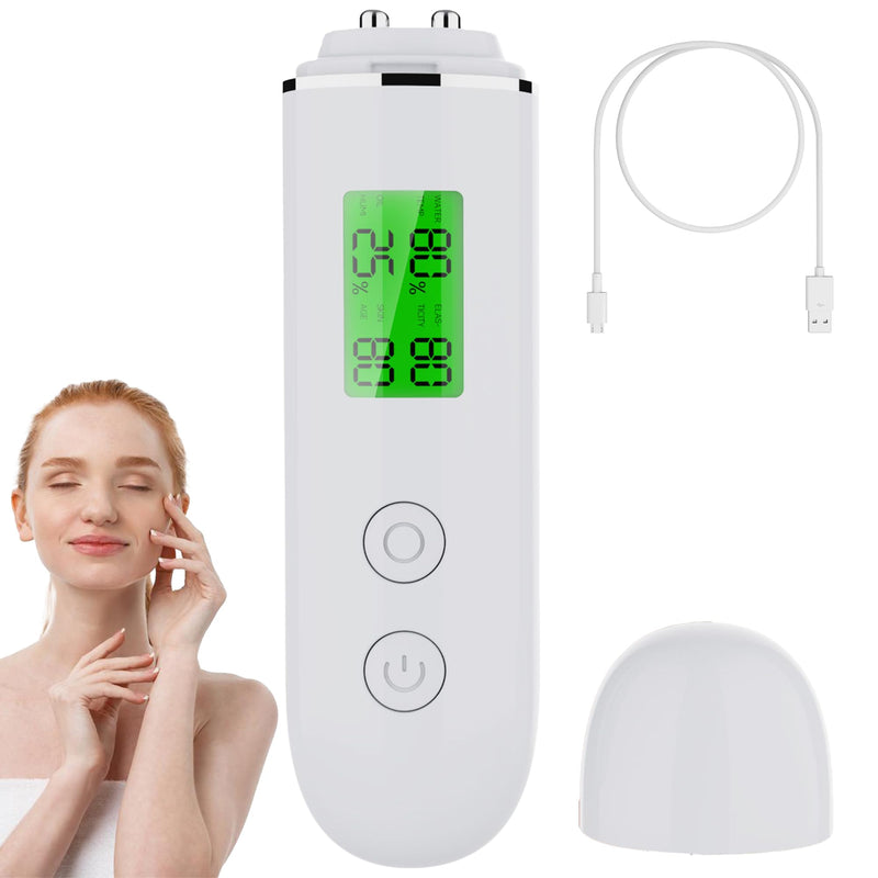 Skin Hydration Tester Monitor - Professional Portable Digital Corneometer Facial Moisture Analyzer Meter Tool - Multifunctional Hydration Test and Tracking Device for Skincare with LCD White