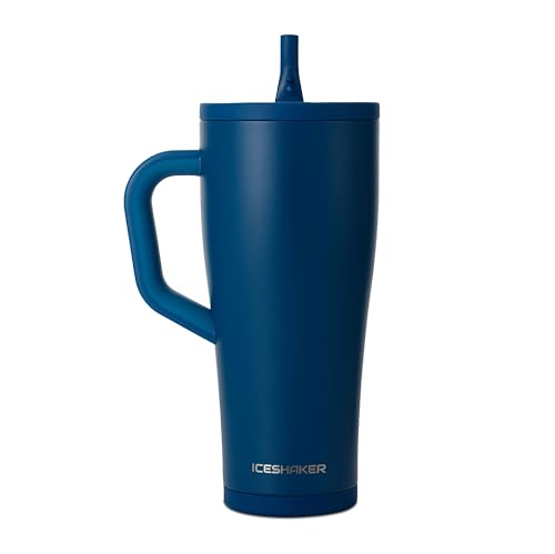 Ice Shaker 32 oz Tumbler with Handle and Straw | 32oz Navy | Cold for 30+ Hours | 2-in-1 Tumbler Shaker Bottle | Odor-Free 32 ounce Bottle for Water, Protein Shakes, Smoothies, Cocktails