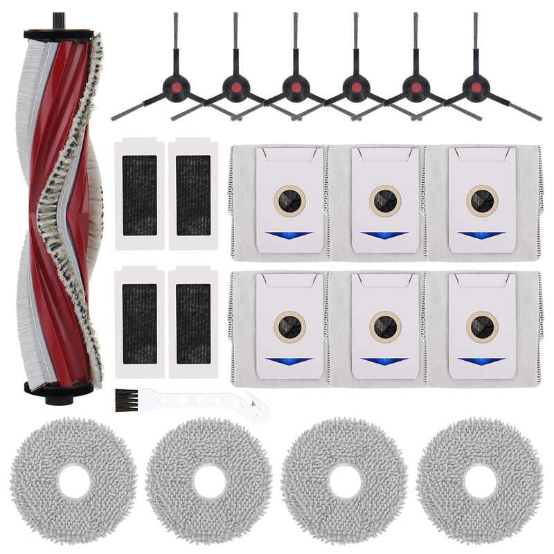 21 Pack Replacement Part Accessories Compatible with Yeedi M12 Ultra PRO +/ ECO-VACS DEEBOT T30S Robot Vacuum,1 Roller Brush, 6 Side Brushes, 6 Dust Bags, 4 Hepa Filters, 4 Mop Pads, 1 Cleaing Brush