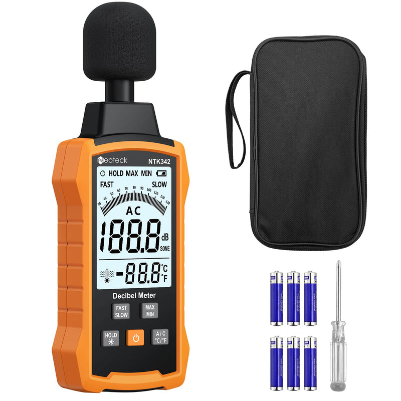 Neoteck Dezibel Digital Portable Sound Level Meter 30-130dB with LCD Display, A/C Weighted Sound Level Meter for Home Factories