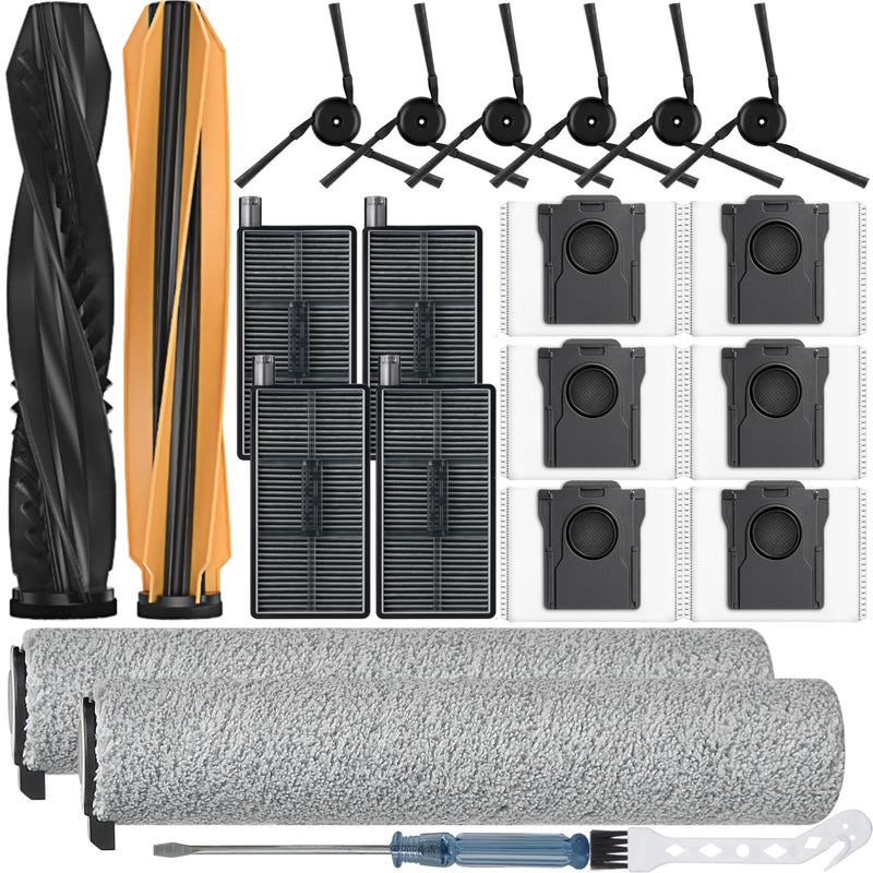 [Australia - AusPower] - 22 Pack Aqua10 Ultra Roller Accessories Kit for Aqua10 Roller/Aqua10 Ultra Roller Replacement Parts,2 Main Brush 2 Mopping Brushes 4 Hepa Filters 6 Side Brush 6 Vacuum Bags Aqua10 Roller Parts 