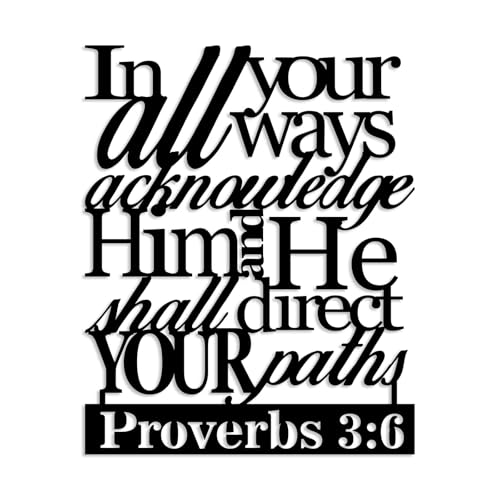 Oubasa Proverbs 3:6 Metal Wall Decor - Scripture Motivational Christian Inspirational Decor Black Wall Art Home Decor for Living Room, Bedroom, Study, Dining Room