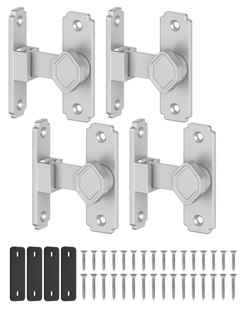 90 Degree Flip Barn Door Lock, Small Right Angle Lock Latch, Sliding Door Latches for Cabinets, Bathroom, Barn, Shed, Garden, Window - Safety & Privacy Hardware (Silver-4PCS) Silver-4PCS