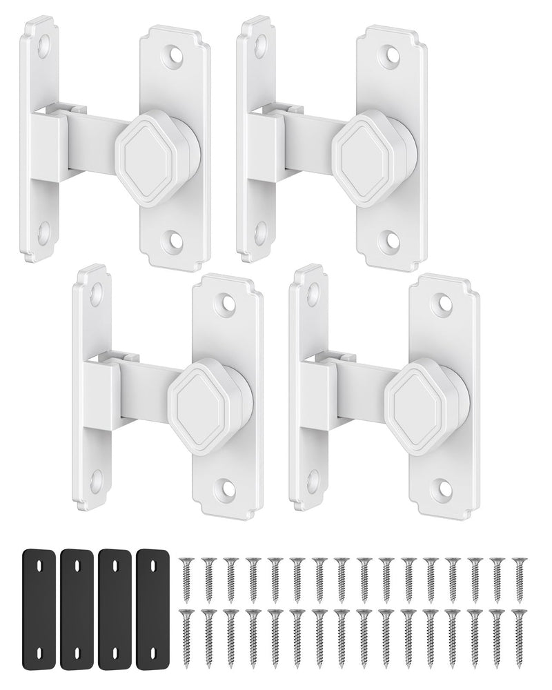 90 Degree Flip Barn Door Lock, Small Right Angle Lock Latch, Sliding Door Latches for Cabinets, Bathroom, Barn, Shed, Garden, Window - Safety & Privacy Hardware (White-4PCS) White-4PCS