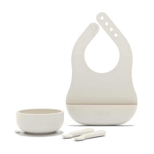 Lalo Starting Solids Kit, 4-Piece Non-Toxic Silicone Baby Feeding Set Oatmeal