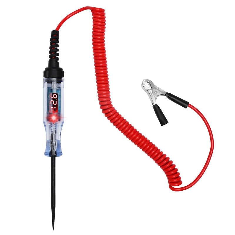 Car Power Tester with LED and Digital Display, Voltage Tester 12 V 24 V with Crocodile Clip and Spring Cable, Test Lamp for Car Fuses Voltage Test Diagnostic Tool