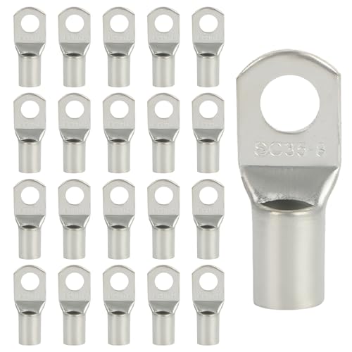 20 ring terminals SC35-8, tinned copper, 35 mm², M8 | High conductivity for batteries | inverters, motorcycles, cars and electrical installations silver 20