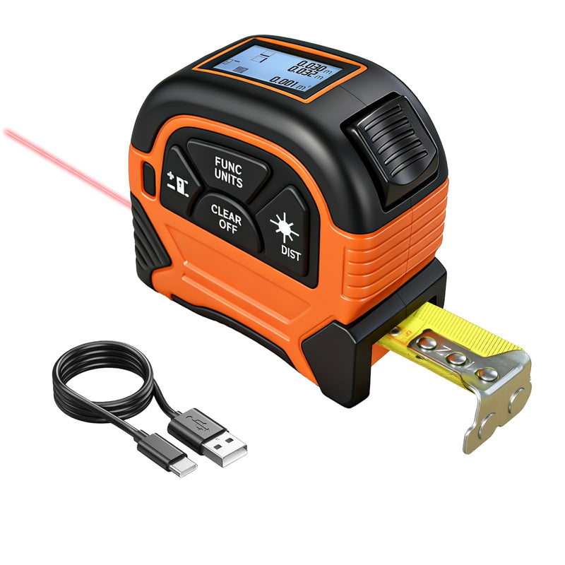 2-in-1 Laser Tape Measure, 197Ft Laser Measuring Tool & 16Ft Measuring Tape with M/in/Ft/Ft+in Units, Magnetic Hook - Pythagorean, Area, Volume, Digital Tape Measure for Woodworking and DIY