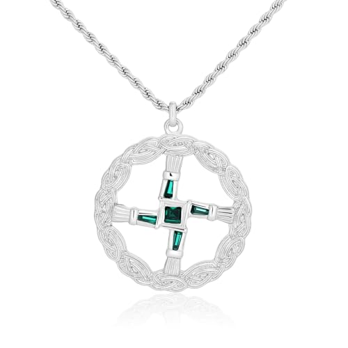St Brigid's Cross Necklace Saint Bridget Necklace Cubic Zirconia Traditional Irish Celtic Cross Pendant Pagan Religious Jewelry Amulet Gift for Women Men silver