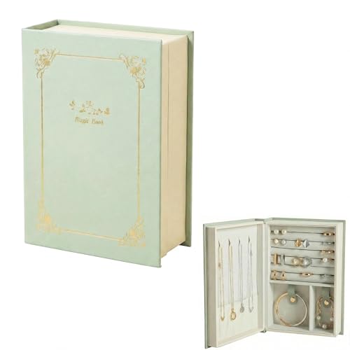 Jewelry Organizer Book Box, Travel jewelry Storage Gift Case for Women PU Leather for Dresser Drawers(Green) Green