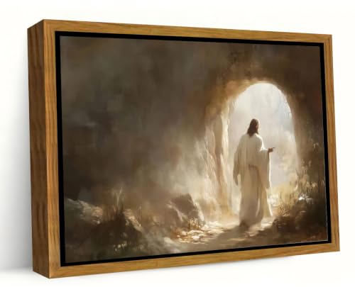 Floating Framed Christian Jesus Resurrection Canvas Wall Art 8x10in Framed Jesus Resurrection 10"L x 8"W